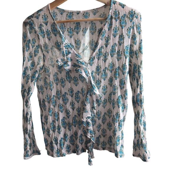 Club Monaco dainty leaf Paisley silk blend long sleeve v neck blouse siz… - Picture 4 of 11